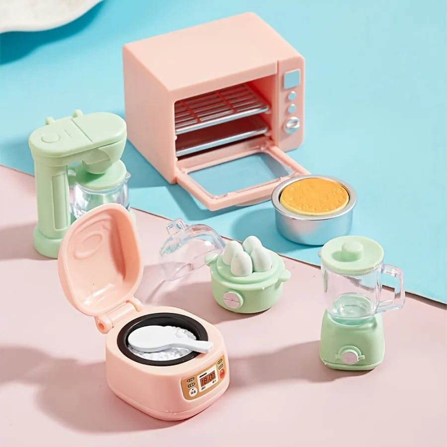 1:12 Scale Kitchen Set - Realistic Microwave Oven, Rice Cooker, Egg Boiler, Soy Milk Maker with Filter, Perfect Play House Toy