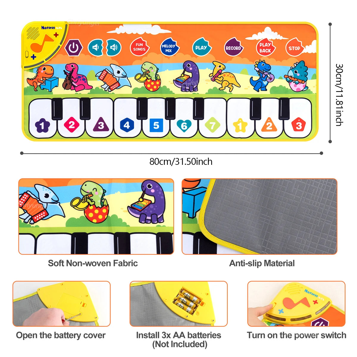 Piano Dance Mat for Kids 80*30cm Music Play Mat with Demo Songs Toddlers Floor Keyboard Musical Carpet Girl Boy Birthday Gifts