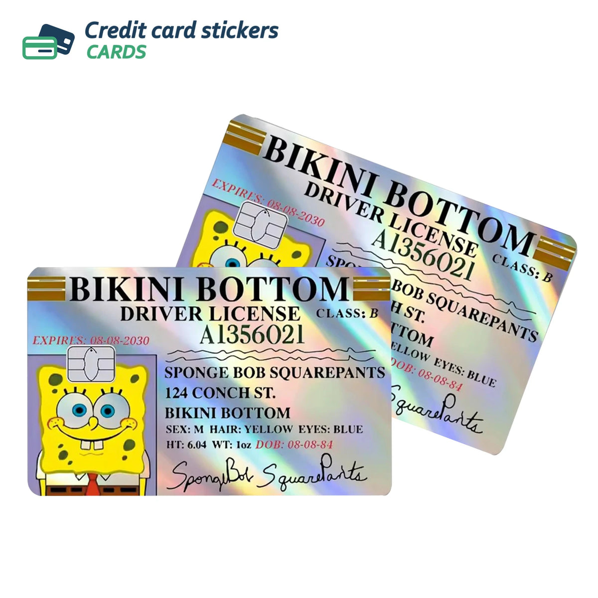 Anime Spongebob Cartoon Funny Holographic Skin Laser Shinny Sticker Film Cover for Debit Credit Bank Card No Fade Birthday Gifts