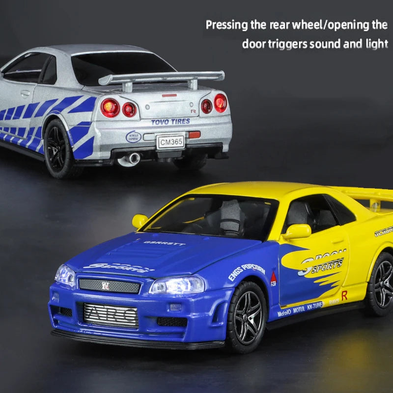 1:32 GTR R34 SKYLINE Fast Alloy Simulation Car Model Diecasts & Toy Vehicles And Furious Cars Decoration Toys gift for collectio