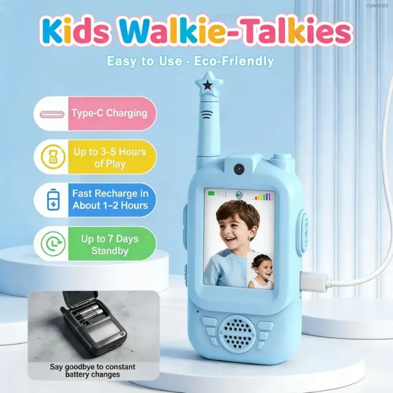 2PC Children's Video Walkie-talkie HD Walkie-talkie USB Charging Indoor Outdoor Entertainment Kids Toys Birthday Gifts Ages 3-12