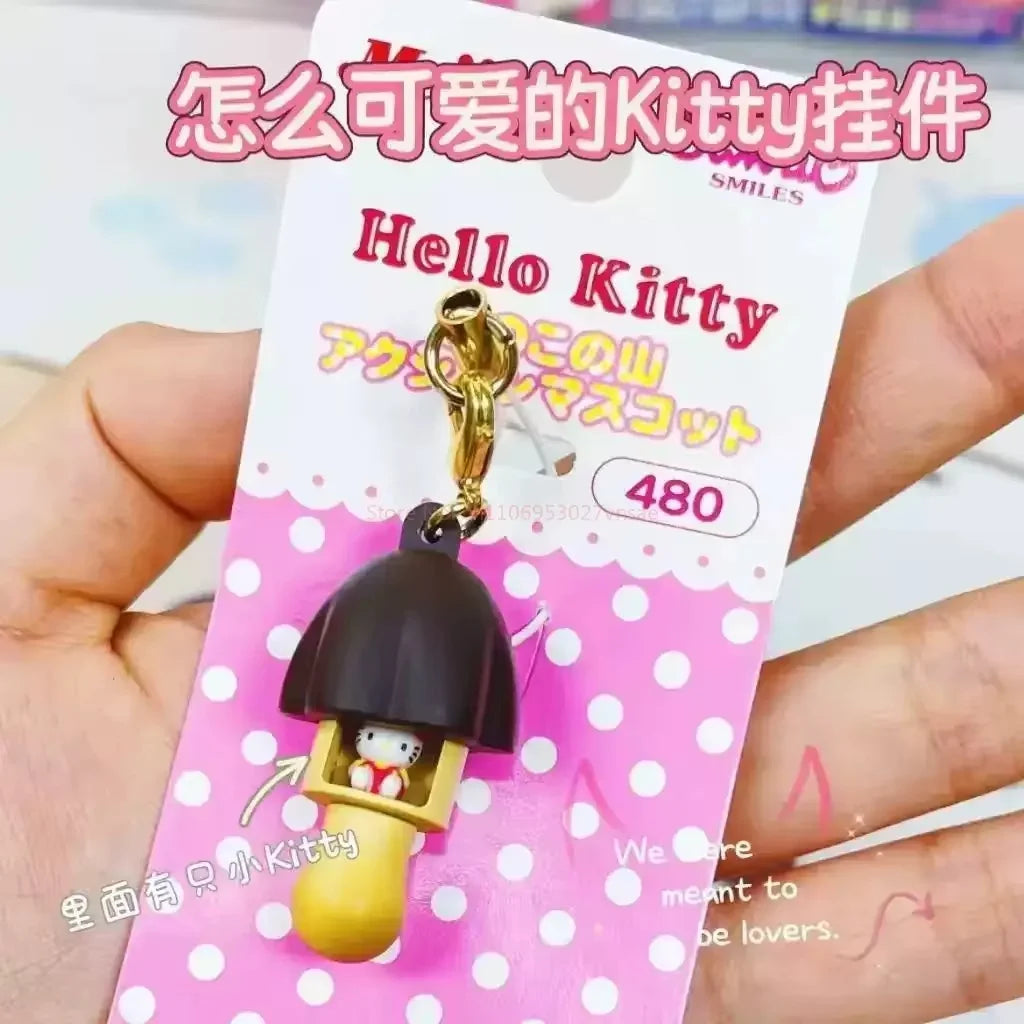Hot Japanese Charms Resin Chocolate Mushroom Hello Kitty Keychains Bag Pendant Kawaii Cute Vintage Toys A Holiday Gift For Girls
