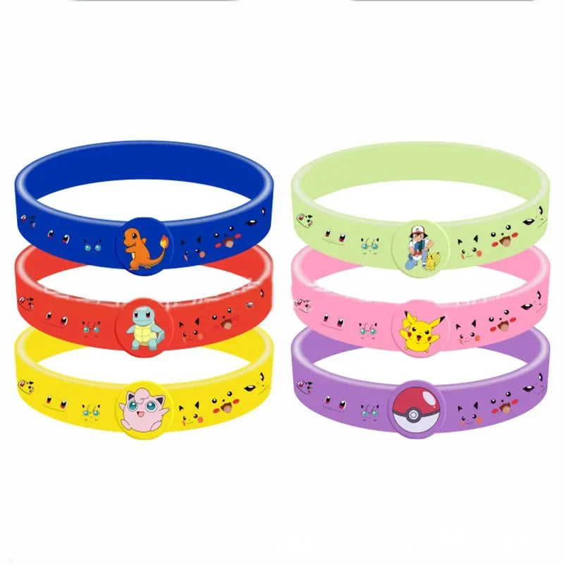 12pcs Pokemon Bracelet Anime Pikachu Charmander Children Cartoon Silicone Wristband Bracelets Party  Accessoires Cosplay Gifts