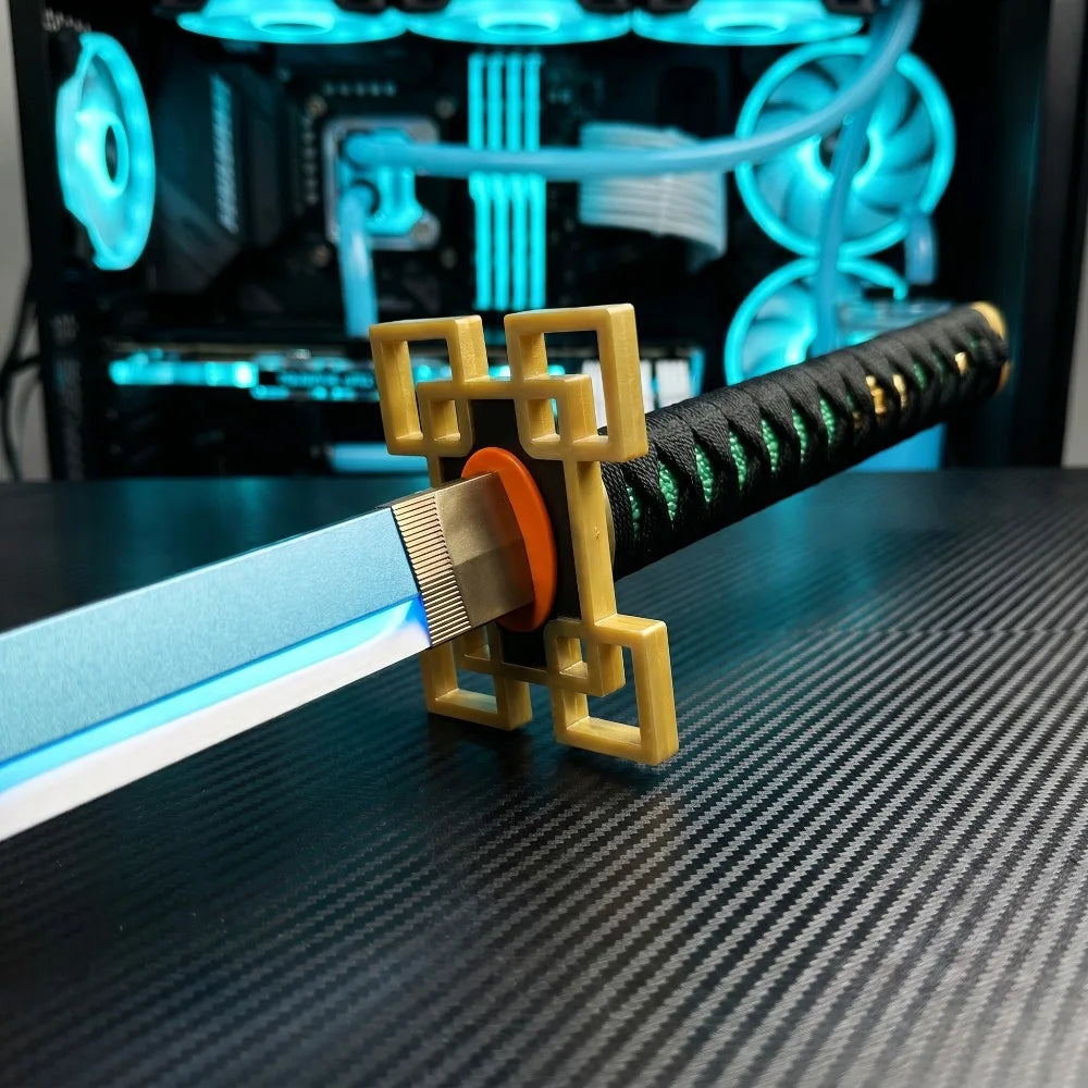40inch Mist Demon Slayer Katana Muichirou Sword LED Wood Vapor Original Sabre Cosplay Accessories Prop Schwert Vapour Toy Gift
