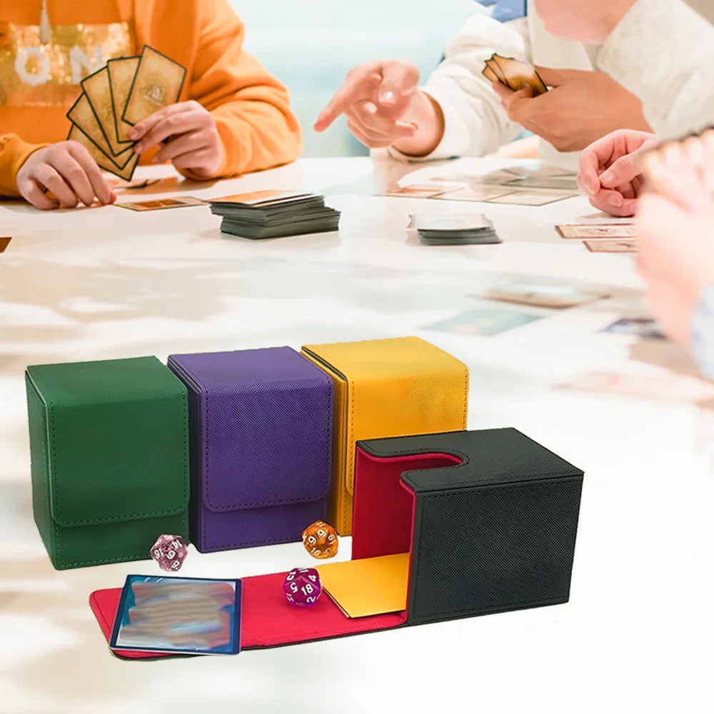 Upgraded PU Leather Trading Card Deck Box - Side-Loading Storage Case for Card Protection, Portable & Versatile