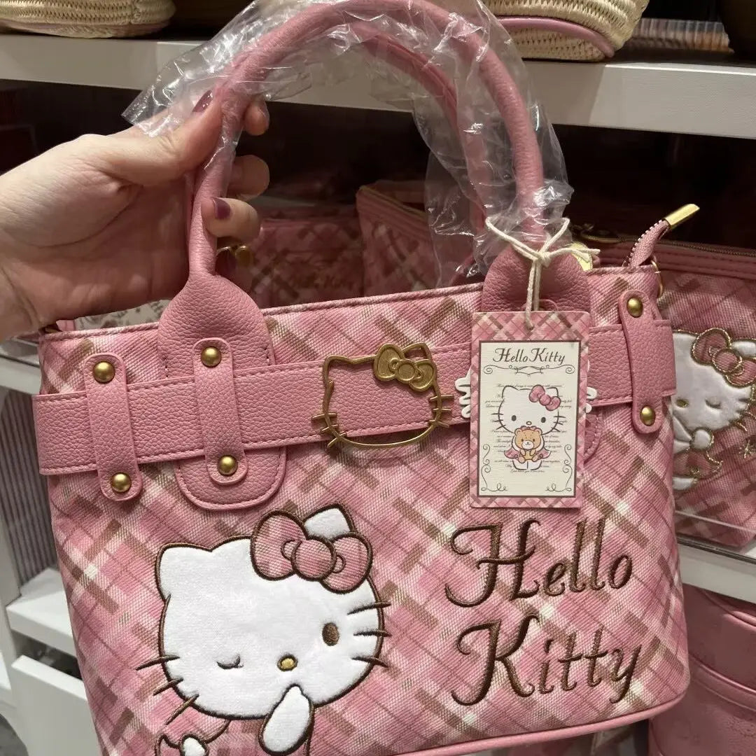 Hello Kitty Square Handbag Cute Cartoon Pink KT Large Capacity Crossbody Bag For Women Girls Daily Shopping Casual Backpack Gift