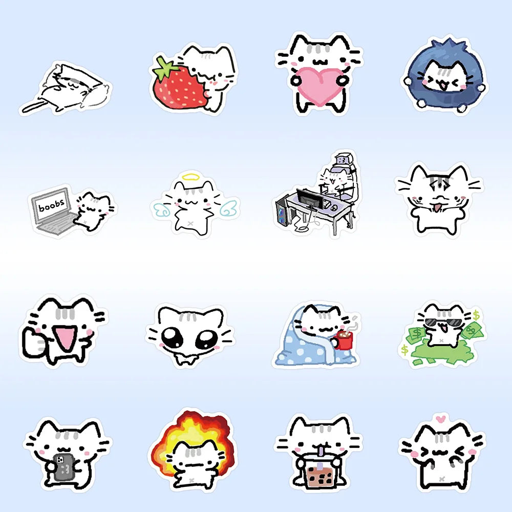 72PCS Line Kitten Daily Graffiti Sticker Cute Cat Cartoon Decal for Laptop Phone Guitar Cup Skateboard Waterproof Sticker