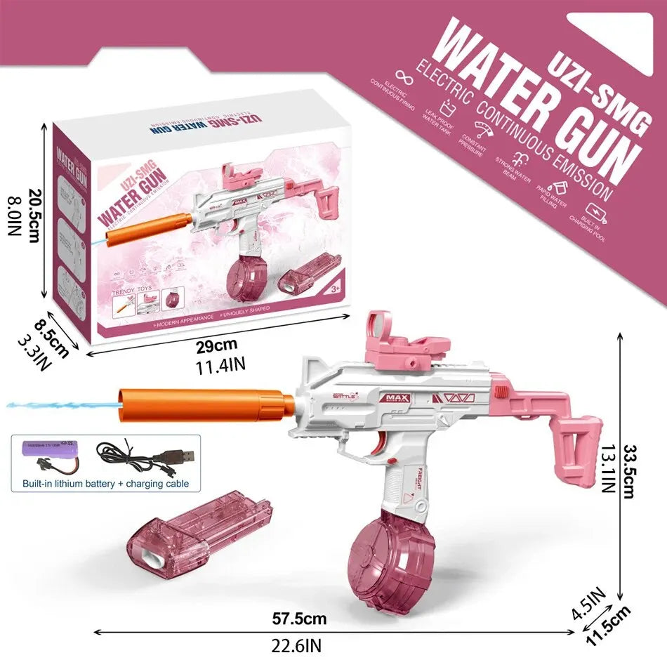 Children Automatic UZI Electric Backpack Water Submachine Gun Fights Summer Toy Water Guns Outdoor Beach Swimming Pool for Adult