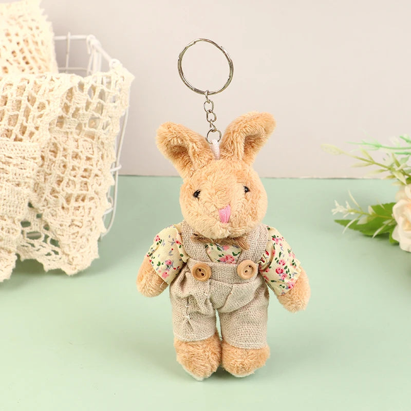 ▶1PCS Cute Wear Clothes Bear Plush Toy Cartoon Rabbit Pendant Soft Stuffed Doll Keychain Backpack Decor Kid Gift