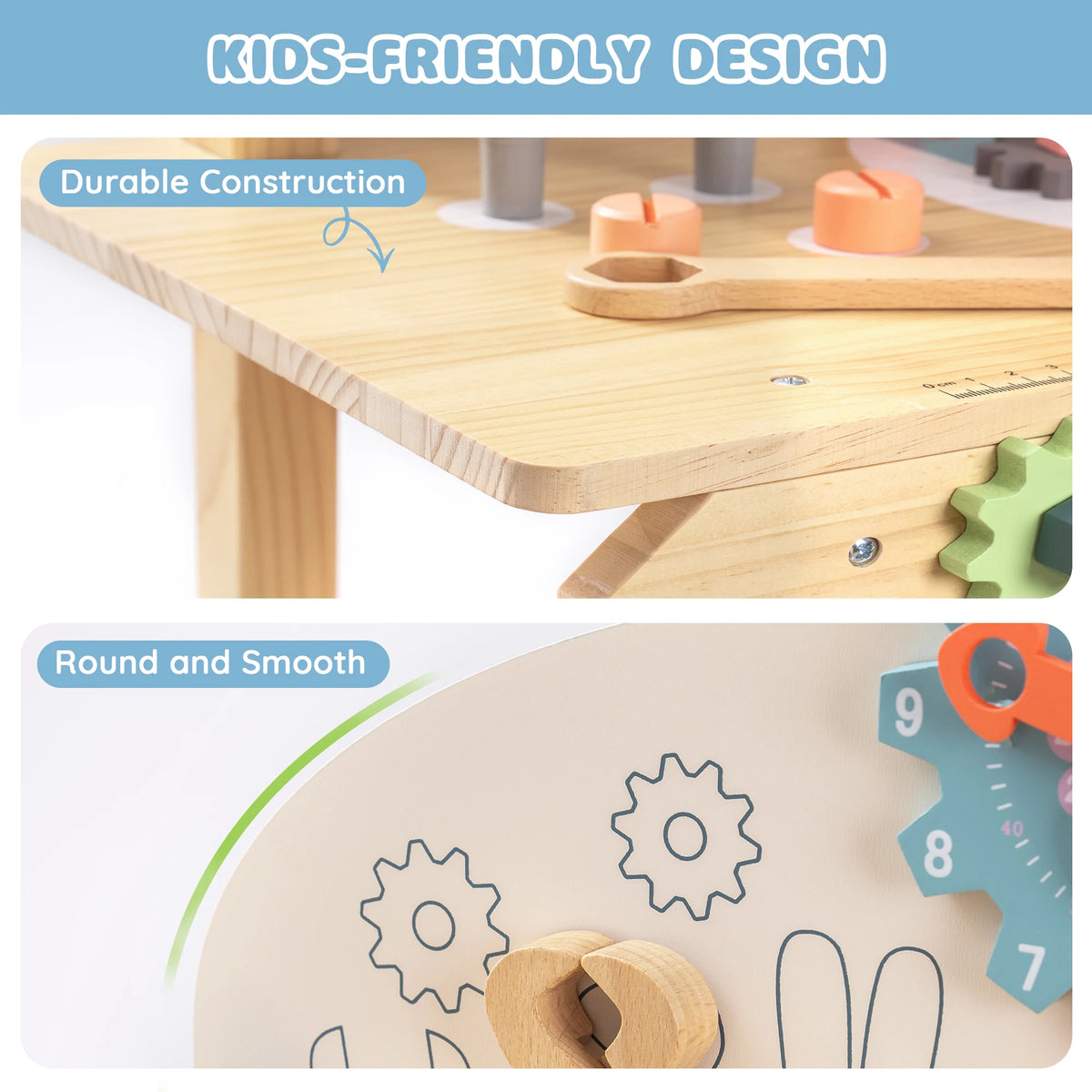 ROBUD Wooden Toy Workbench Tool Bench Set for Kids with Electric Drill Pretend Play STEM Learning Gift for Boys Girls Age 3+
