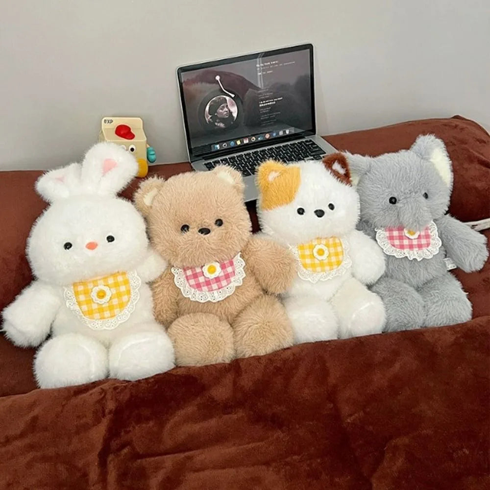 New Running Bear Plush Toys Cartoon Rabbit 40cm Stuffed Animal Stuffed with Bib Running Animal Kids