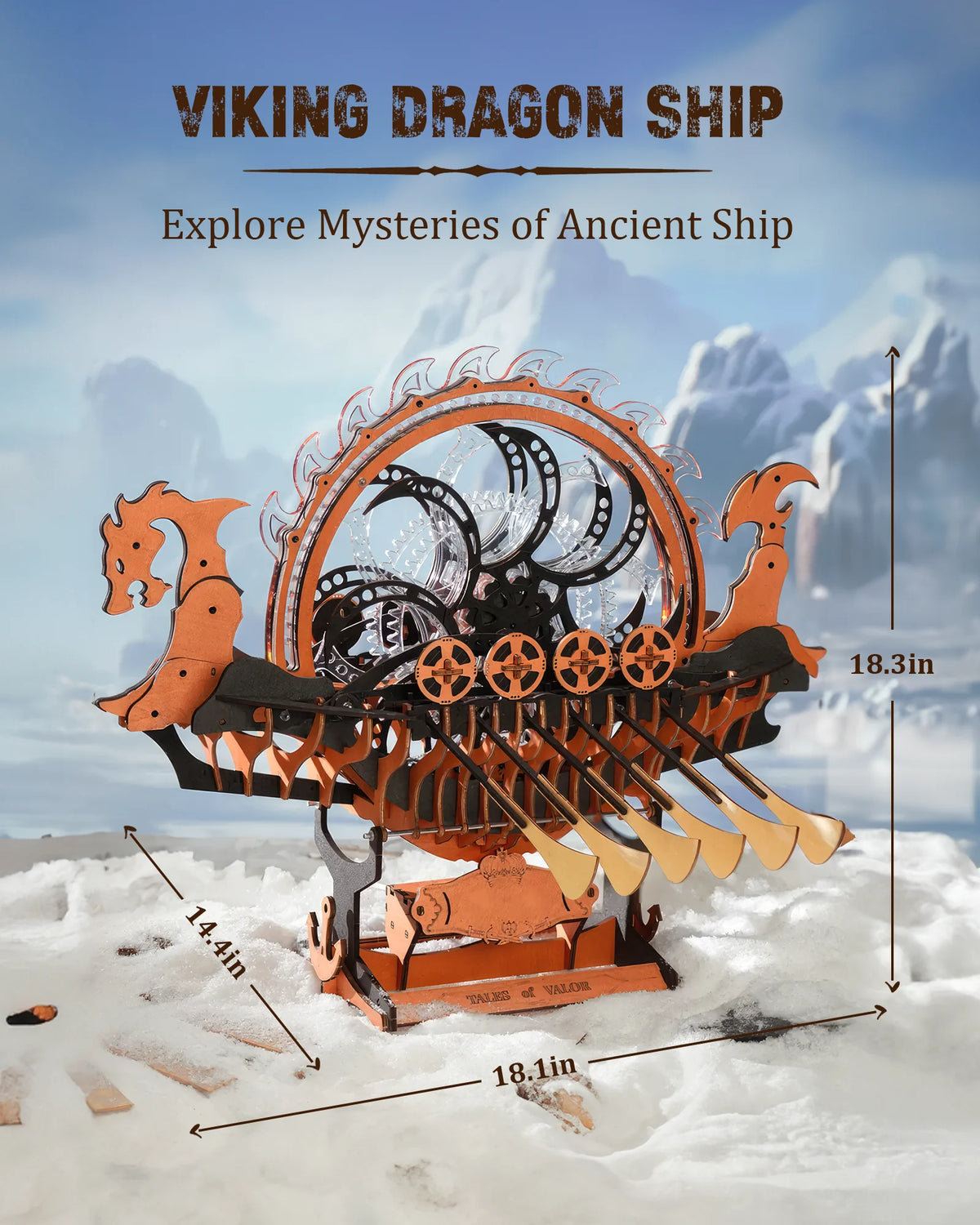 ROKR Wooden 3D Puzzle Viking Dragon Ship Mechanical Model Building Kit for Home Decor 229-Piece Puzzle Toy with LED Light for Bookshelf Decor Gift for Adults Kids