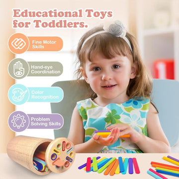 Montessori Toys for 3 Year Old Wooden Coin&Stick&Shape Sorting Toys Toddler Learning Educational Fine Motor Skills Sensory Toys