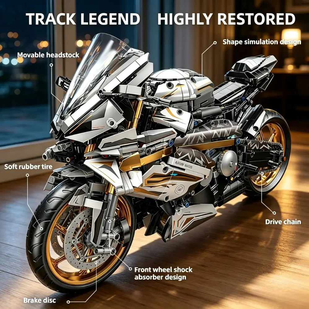 KAVOWORLD 1:5 Large Scale Sport Motorcycle Building Bricks Set 2078pcs DIY Motorbike Construction Model Kit Movable Steering Front Rear Suspension Simulation Chain Drive Home Decor Christmas Birthday Holiday Gift for Teens Me