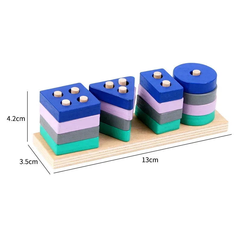 Mini Montessori Wooden Building Blocks Macarone Color Shape Match Puzzle Educational Toys for Boys Girls Toddlers