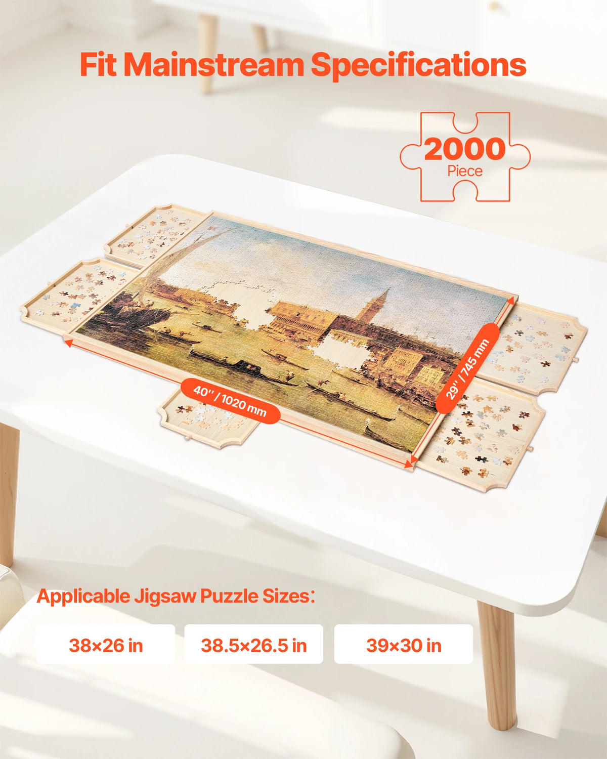 SucceBuy 2000 Piece Rotating Puzzle Board with 5 Drawers and Cover 40x29 in Portable Wooden Table Jigsaw Puzzle  for Adults