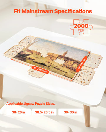 SucceBuy 2000 Piece Rotating Puzzle Board with 5 Drawers and Cover 40x29 in Portable Wooden Table Jigsaw Puzzle  for Adults
