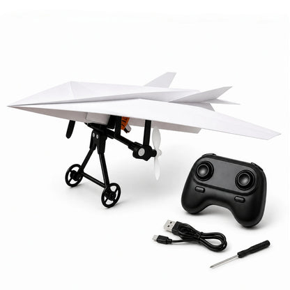 Hotfree Power-Up RC Paper Airplane Kit with Gyro Stabilizer – DIY Electric Remote Control Plane with Dual Propellers, Lightweight Foldable Flying STEM Toy for Kids & Adults, Perfect Birthday Gift
