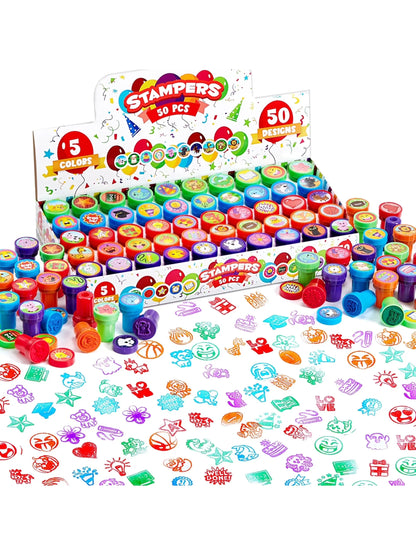 Joyfy 50 Pcs Assorted Stamps Self-Ink Stamps for Kids Birthday Christmas Party Carnival Prizes Halloween Gifts
