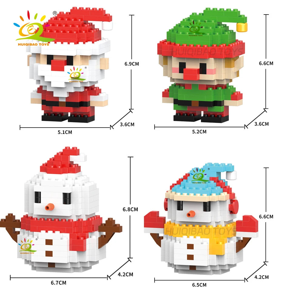 HUIQIBAO Children Mini Christmas Tree Santa Claus Model Micro Bricks Building Block DIY Snowman Elk Bricks Toys for Adult Gift