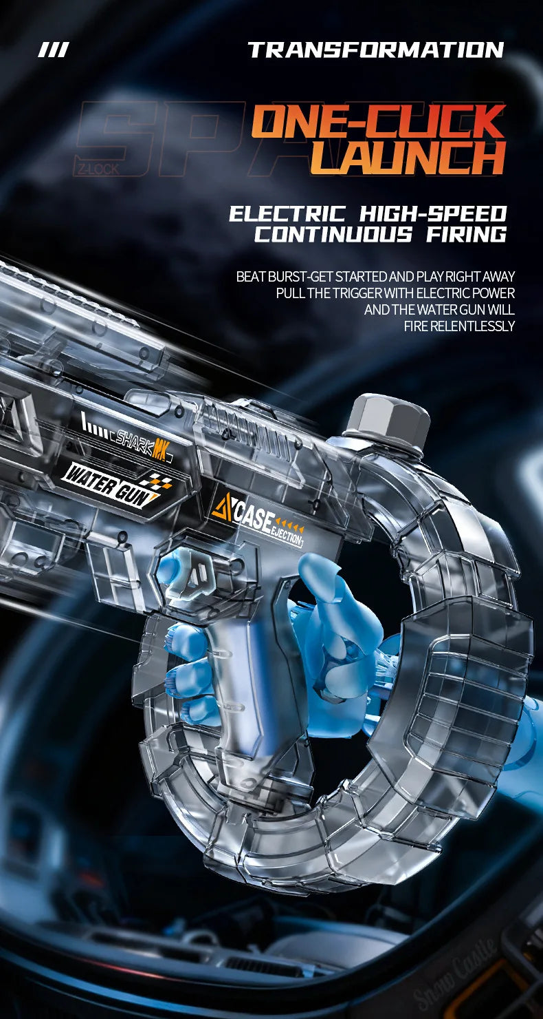 Gatling Rotating Electric Water Gun with Light-Up High Speed Continuous Shooting Powerful Water Blaster Summer Outdoor Toy