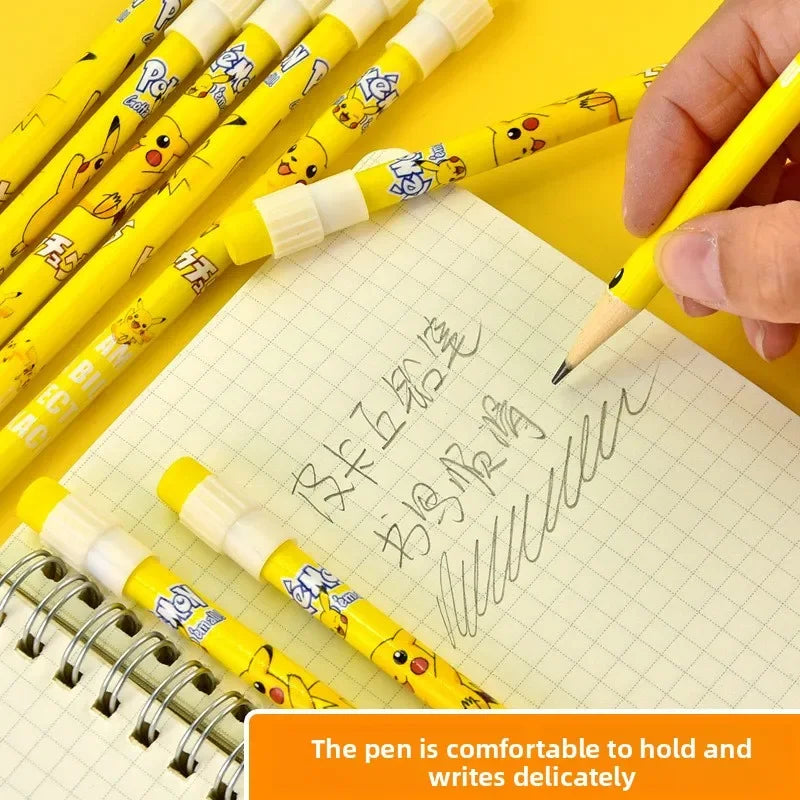 12pcs Cartoon Pencil with Eraser Pencil Sharpener Cute Anime Figure School Supplies Office Stationery Kawaii Tools Gifts
