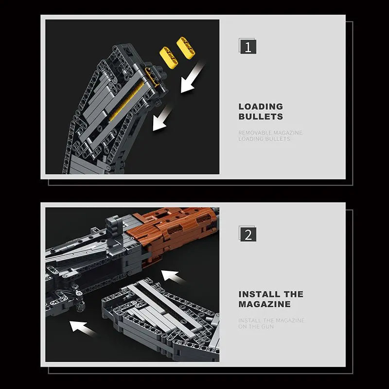 In stock Reobrix 77005 Military AK47 Building Block Gun with Shooting Function, Assembled Model, Educational Toy for Boys (Battl
