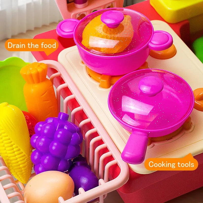 Children Toy Sink Electric Kid Dishwasher Water with Vegetable Fruit Food Cooking Pretend Play Toy Kitchen Role Play 3 Year Gift