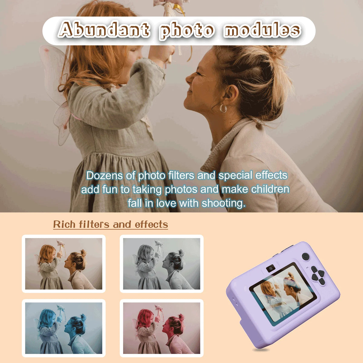 2.8 Inch HD Digital Video Camera for Kids - Large Screen Instant Print Toy Camera Outdoor Zero Ink Portable Print Camera