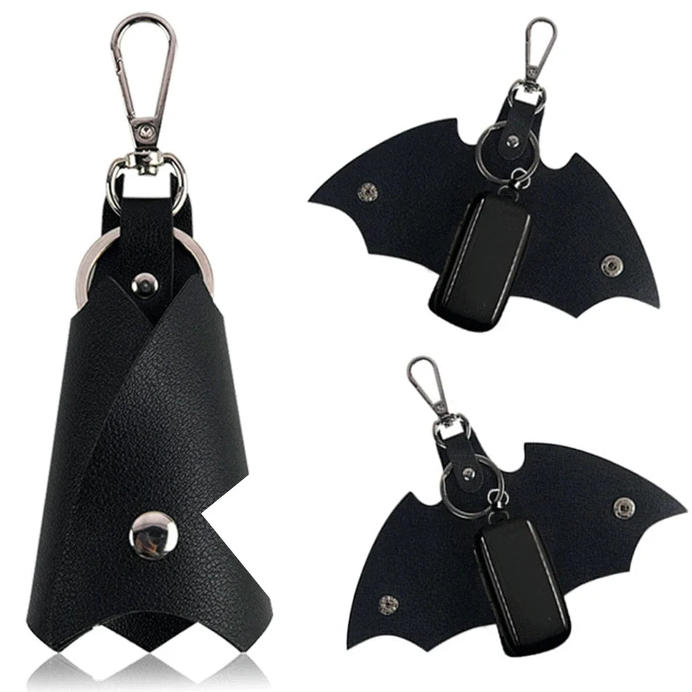 Superhero Bruce Wayne Cosplay Key Chain Leather Black Bat Pendant Keychain Metal Car Keys Keyring Unisex Halloween Accessories