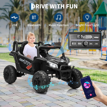 12V Kids Ride On Car UTV Truck With Remote Control 4WD/2WD Switchable Electric Vehicle With 4 Spring Suspension EVA Tires Safety Belt Double Open Doors Bluetooth Music LED Lights for Ages 3-8 Years