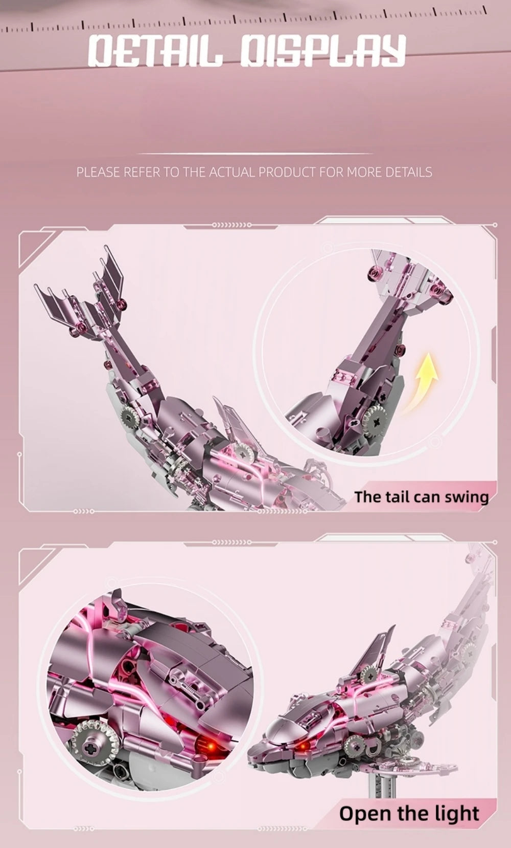 Mechanical Shark Building Set, Sea Life Crocodile Parrot Mantis Frog Manta Ray Building Blocks Light, Animal Toys Gift for Kid