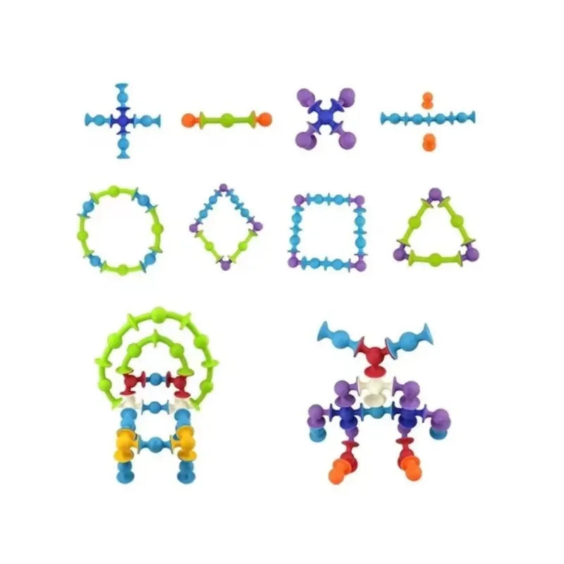 Soft TPR Suction Cup Building Blocks DIY Creative Educational Assembly Sensory Toys for Kids Toddlers Birthday Gift
