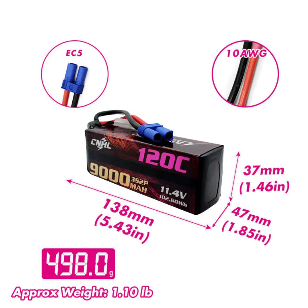 CNHL 2S 3S 4S Lihv Battery 7.6V 11.4V 15.2V 8200mAh 9000mAh 120C HV HardCase With EC5 Plug For RC Car Boat Airplane Truck Truggy