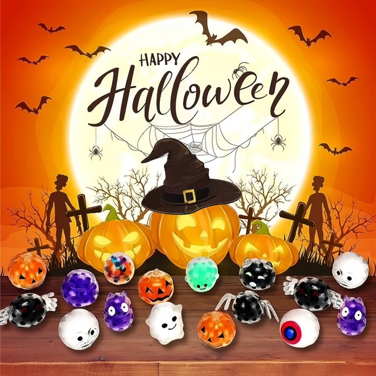 5-30Pcs Cute Halloween Squeeze Stress Relief Ball for Halloween Party Favors Birthday Gifts Bag Fillers