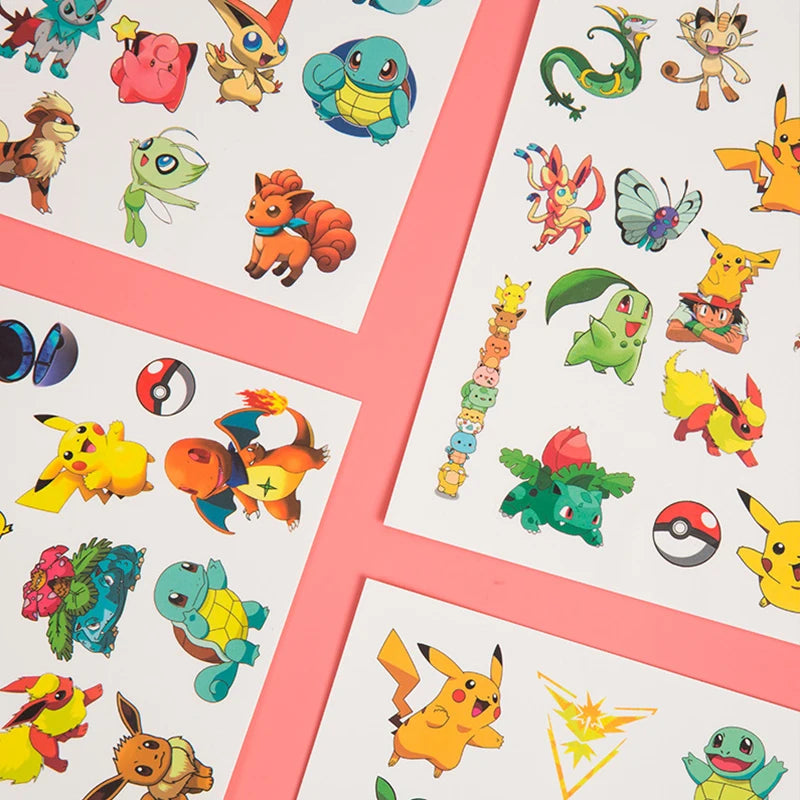 3PCS Pokemon Temporary Tattoo Stickers Children Pikachu Sticker Funny Cartoon Girls Christmas Birthday Gift Reward Toy
