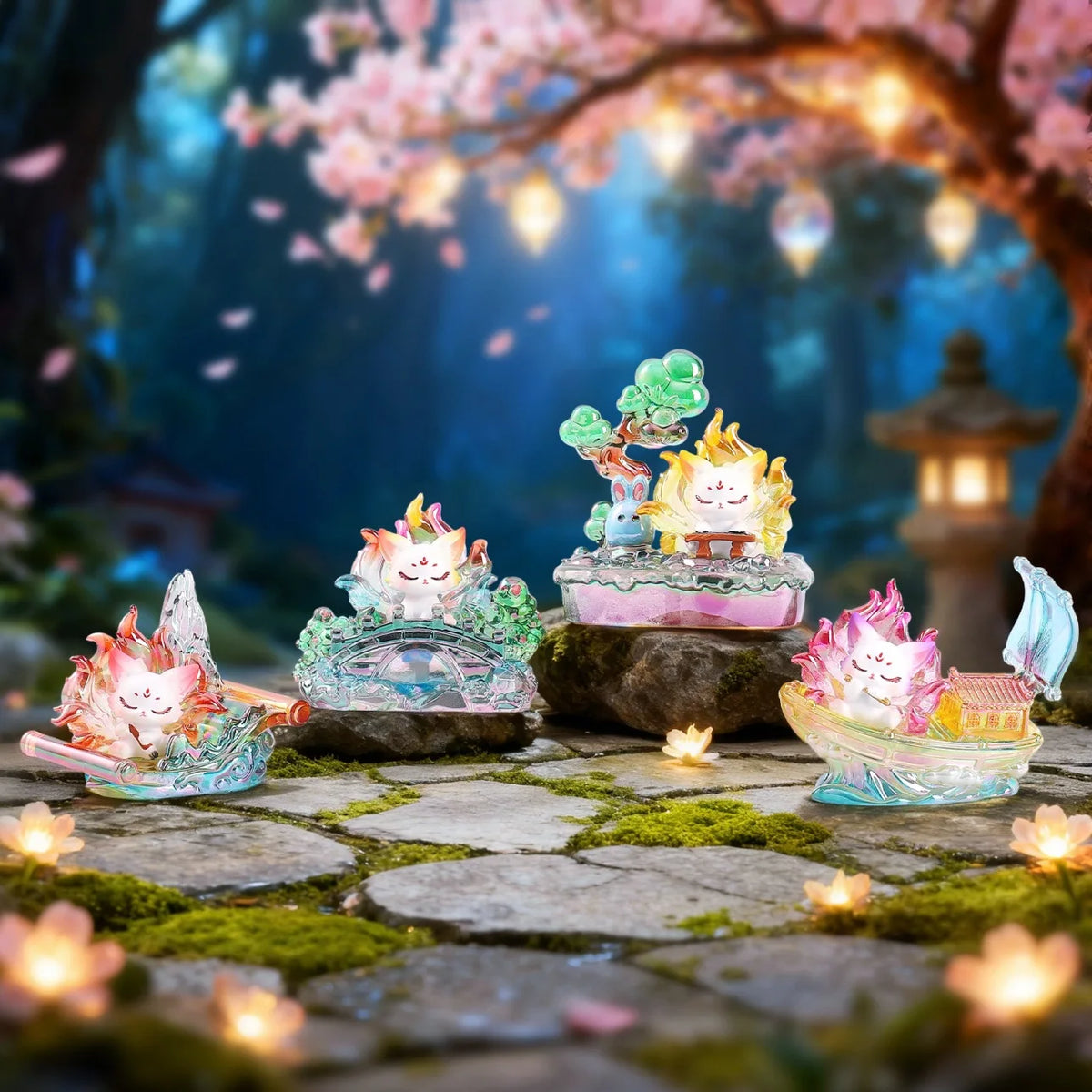 Nine-Tailed Fox Second Round Blind Box Toys Resin Material Electroplating Process Lighting Up Desktop Ornament Mystery Box Gifts