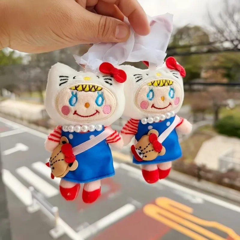 10CM sanrio Kitty fashion curly girl Plush Doll Keyring kawaii cartoon KT Tiny Chum keychain girl Backpack Charm Gift For Girls