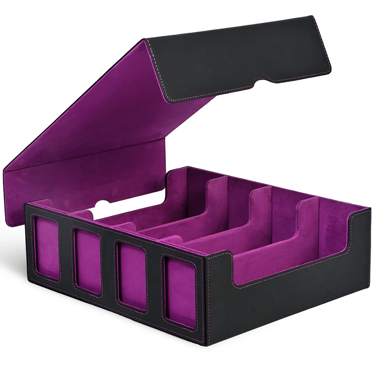 Trading Card Storage Box with Display; 4-Row Deck Case with Removable Lid; 2400+ Deck Box for with Removable Cover; Card Case Fits Magic TCG PTCG Sports Cards