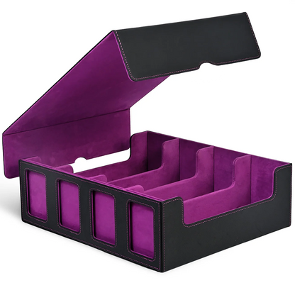 Trading Card Storage Box with Display; 4-Row Deck Case with Removable Lid; 2400+ Deck Box for with Removable Cover; Card Case Fits Magic TCG PTCG Sports Cards