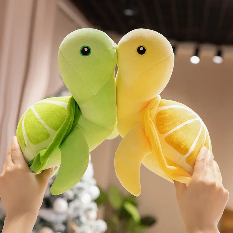 25/35CM Cartoon Simulation Anime Little Lemon Turtle Stuffed Animal Plush Doll Cute Turtle Soothing Kids Sleeping Toys Handmade