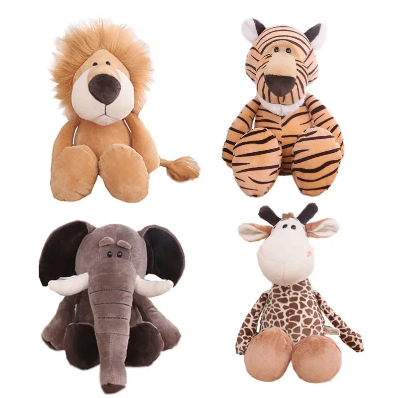 Kawaii Stuffed Plush Animals Soft Dolls Set - Jungle Lion Elephant Tiger Dog Fox Monkey Deer - Children's Gift Baby Kids Hobby