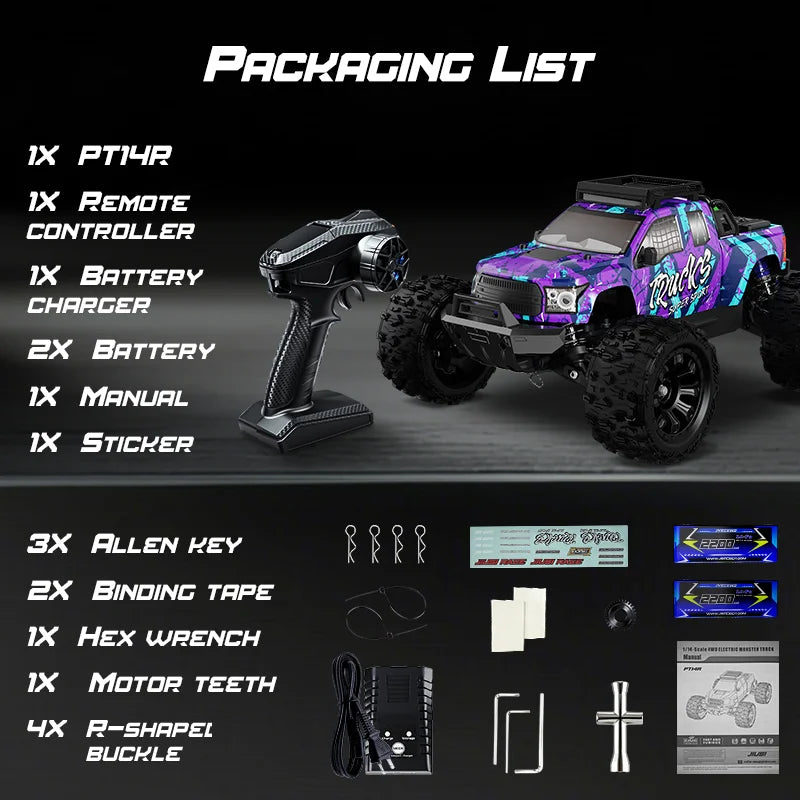 JIUSI PT14R 1/14 RC Car 80km/h High Speed Off-road RC Truck Brushless 2.4G Remote Control 4WD 3S 35C 2200mAh