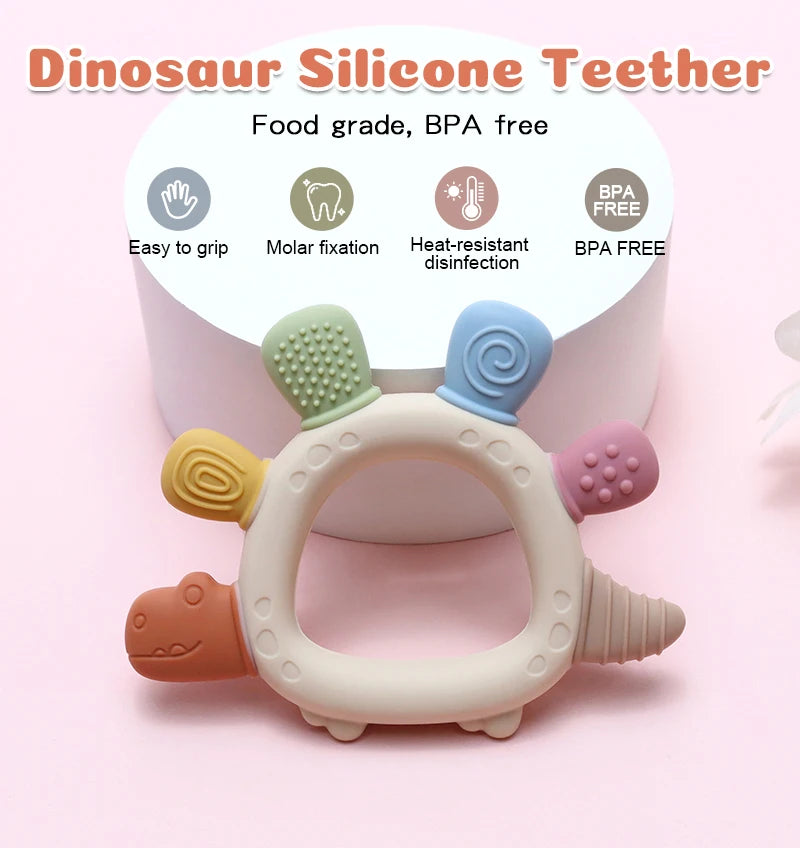 Baby Dinosaur Silicone Teething Toys BPA Free Easy to Grip Infant Care Teether Chewing Toy for Newborn Gift Babies Accessory