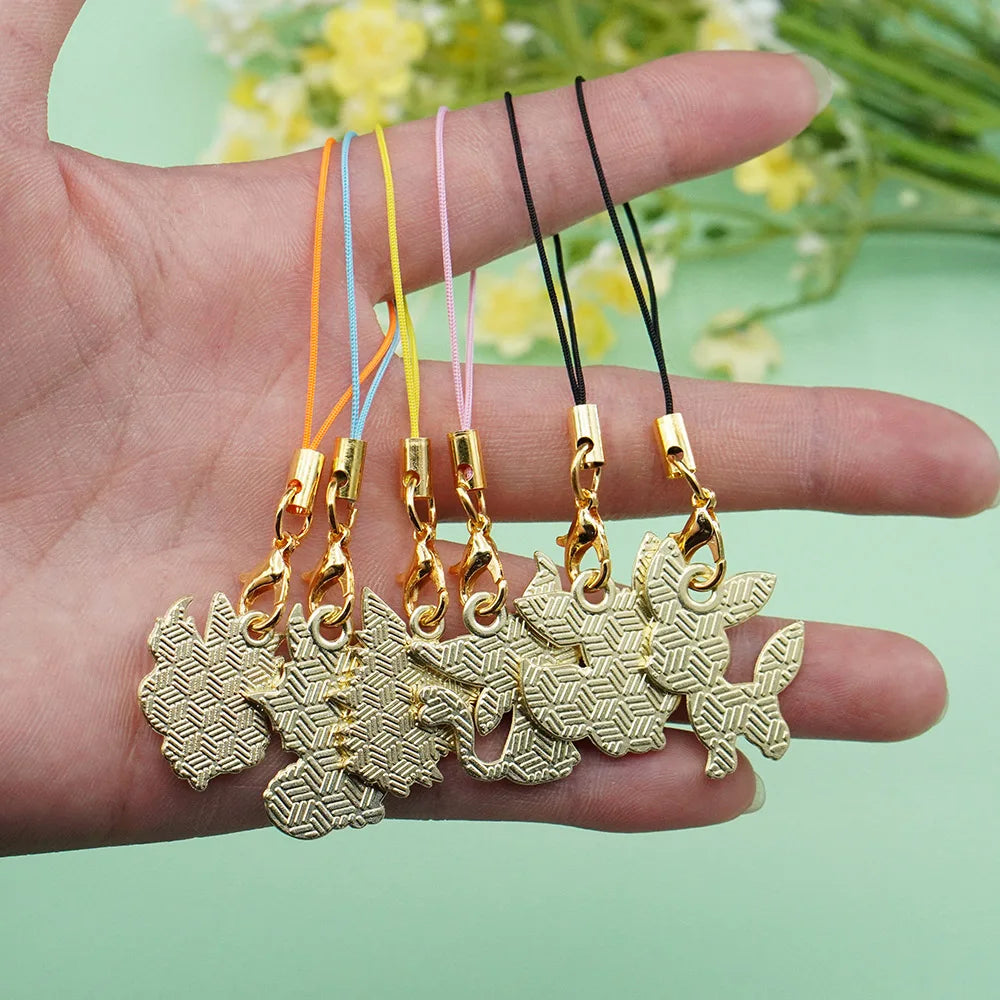 6Pcs Hot Anime Eevee Phone Charms Cute Cartoon Fox Elf Monster Keychains Lanyard Bag Mobile For Key Strap Decor Gift