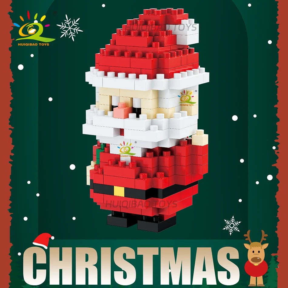 HUIQIBAO Children Mini Christmas Tree Santa Claus Model Micro Bricks Building Block DIY Snowman Elk Bricks Toys for Adult Gift