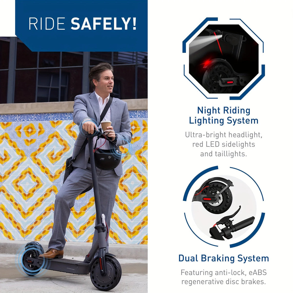 Hiboy S2 Pro 500W Electric Scooter for Adults, 19MPH 25 Miles Range, 10'' Solid Tires Folding E-Scooter, Dual Braking System Portable Commuter Scooter with LED Light