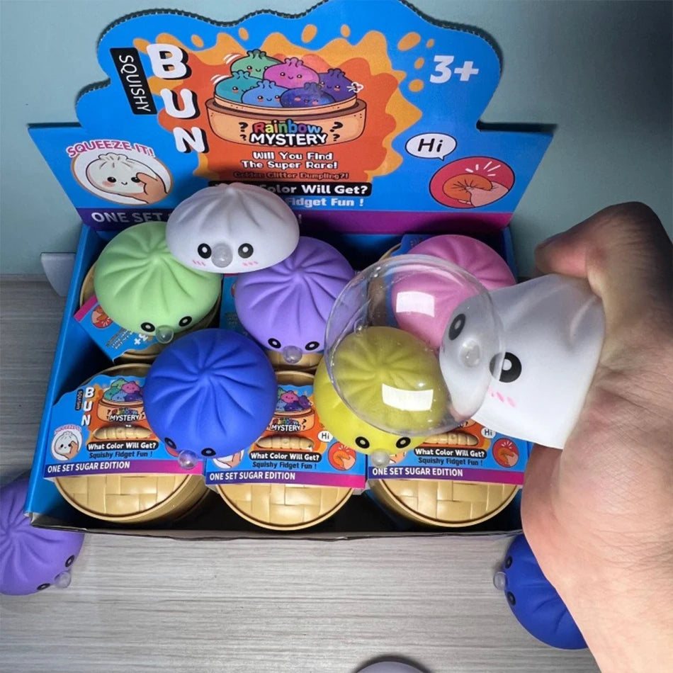 Simulation Dumpling Squishy Squeeze Fidget Toy Soft SlowRebound Stress Relief Ball with Bamboo Steamer Box Anti-Stress Toy ﻿