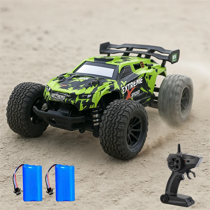 Hot RC High-Speed Off-Road Car for Kids & Adults - Alloy Green/Red, LED Headlights, Red Remote Control. Perfect for Indoor & Out