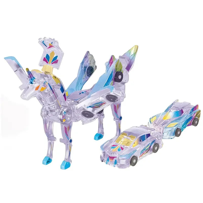 Hotfree Magnetic Dinosaur Transformer Car Toy, 2-in-1 Magnetic Cars That Transform into Flying Dragon Deer and Unicorn, Automatic Collision Transforming Toy, Fun STEM Toy Birthday Christmas Gift for Boys & Girls